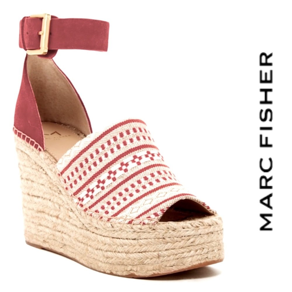 Marc Fisher Adalyn Wedge Espadrille Platform Sandal Red 7.5 Summer